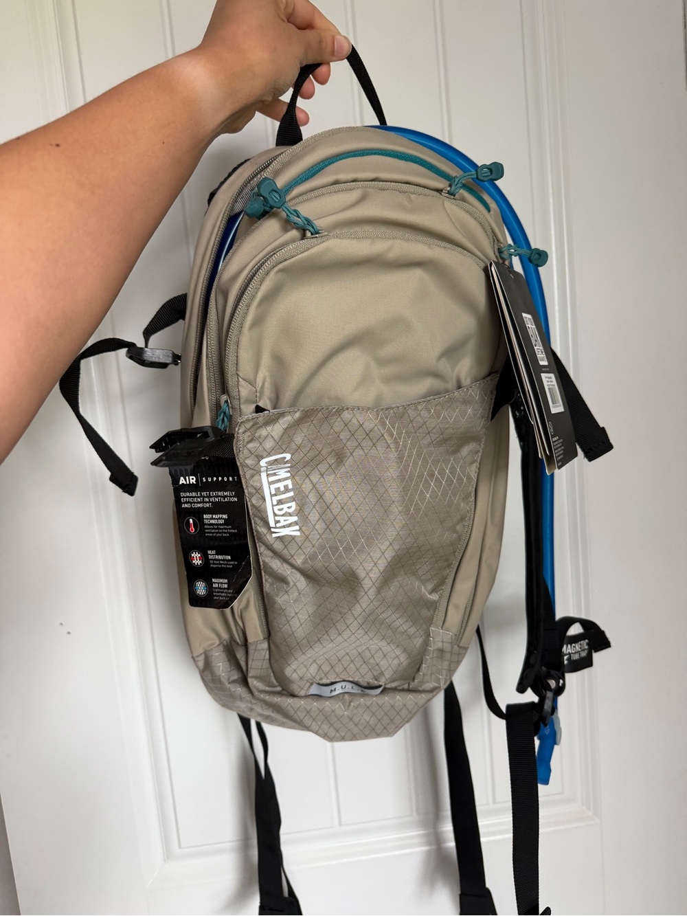 CamelBak Hydration Backpack in Beige with Blue Tube